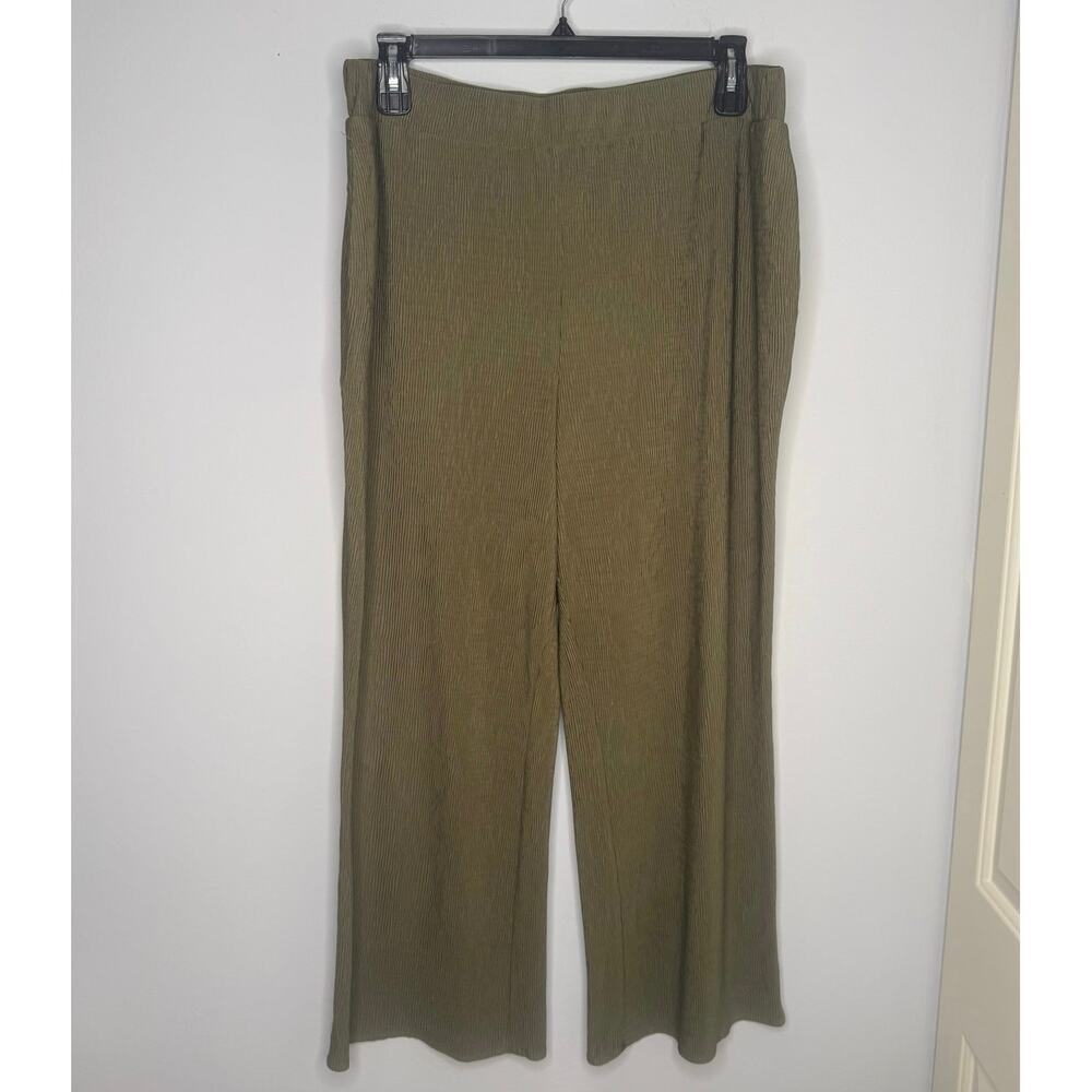 Alfani Olive Green Crinkled Wide Leg Pull On Cropped Pants Pockets Size XXL